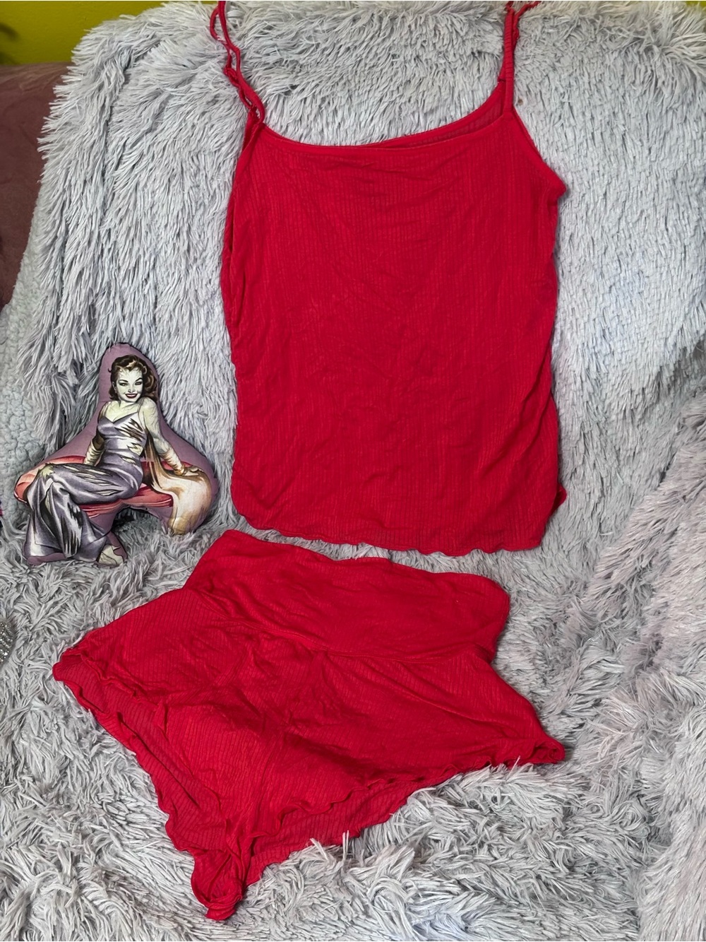 Negative Underwear Red Ribbed Camisole & Short Sleep Set